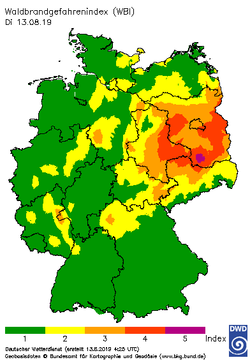 Forest fire risk levels in germany 2019